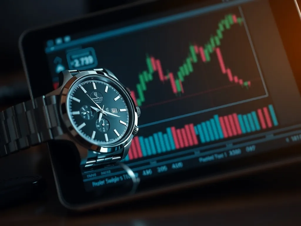 A close up of a silver mechanical watch and a professional f